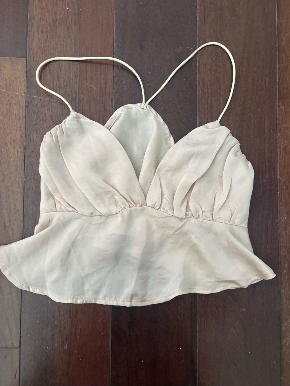 Women's Cream Spaghetti Strap Peplum Cami Top